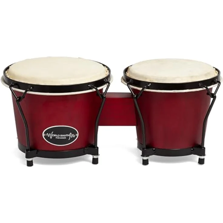 World Rhythm TIGER BON7 Bongo Trommeln aus Eiche, 15,2 cm und 17,8 cm Rohleder Köpfe, mit gepolsterter Gigbag, Weinrot – Bild 5