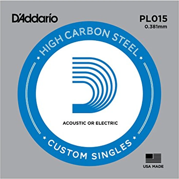 D'Addario PL015 Gitarren-Einzelsaite für Akustik oder E-Gitarre, 0,015 Zoll (0,038 cm), hochwertige Verarbeitung – Bild 1