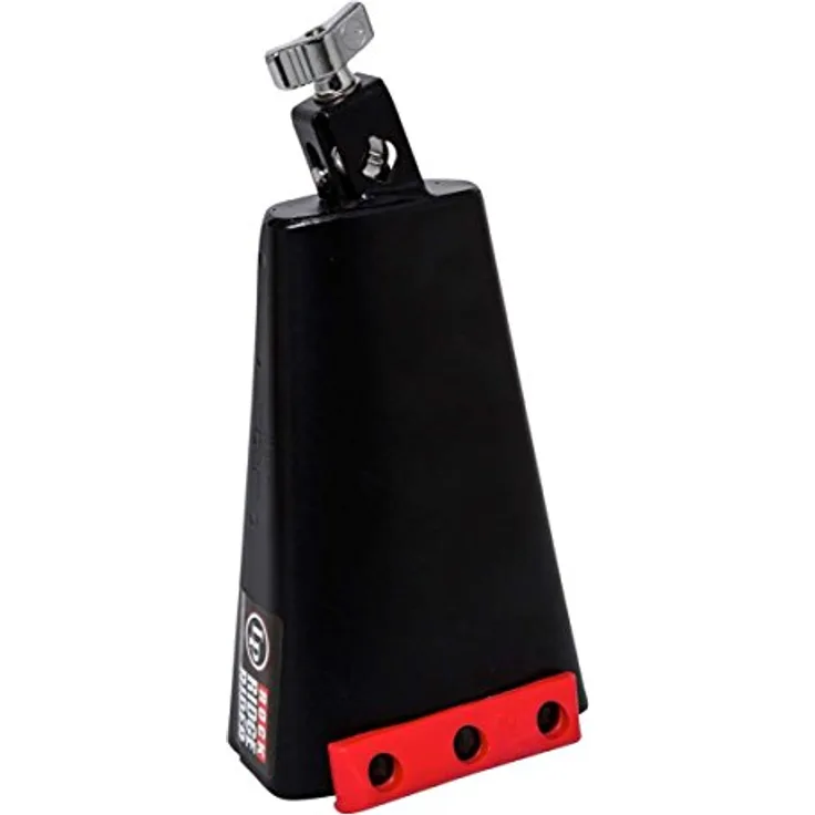 Latin Percussion LP860156 Cowbell Rock Classic Ridge Rider, 8" Kuhglocke in Schwarz mit gelbem Jenigor-Kantenschutz, tiefem Klang, montierbar an 3/8" und 1/2" Rod