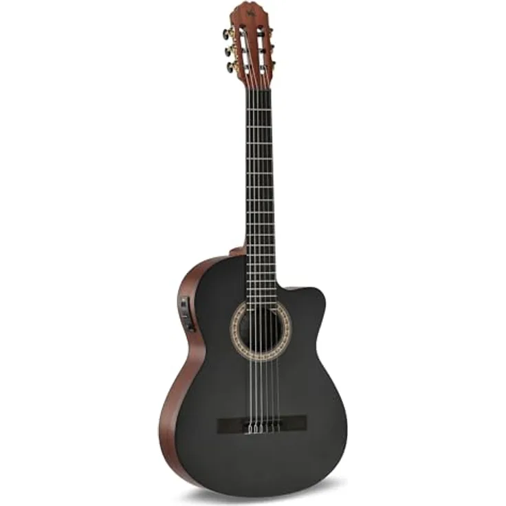 Caballero by Manuel Rodriguez Principio CA-PM SB, Konzertgitarre mit Cutaway, Fichte Massivdecke, Sapelli Mahagoni Korpus, schwarz, mit Tonabnehmer und 4-Band EQ