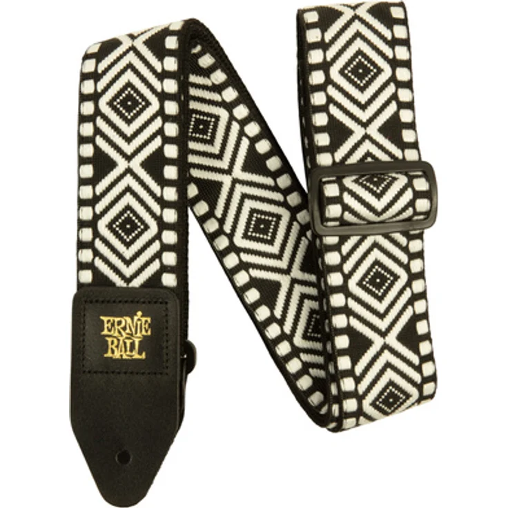 Ernie Ball White Savannah Jacquard Strap, Gitarrengurt aus stabilem Polypropylen mit hochwertigen Leder-Enden, extra lang 104-182 cm – Bild 1