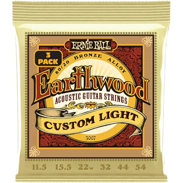 Ernie Ball Earthwood Custom Light 80/20 Bronze Akustik-Gitarrensaiten, 3er-Pack, Stärke 11.5-54, heller Klang mit hervorragender Projektion – Bild 1