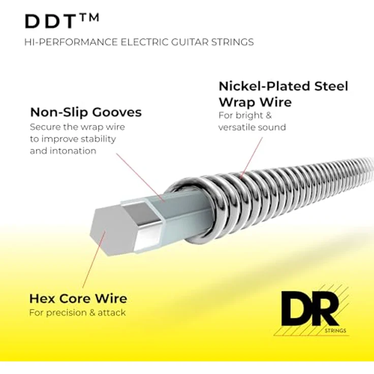 DR Strings Drop-Down Tuning DDT-7/10, Gitarrensaiten für E-Gitarre, 7-Saiter Satz, Medium, Stärken: .010" - .056", vernickelter Stahl, Roundwound, speziell für Drop-Down tunings – Bild 3