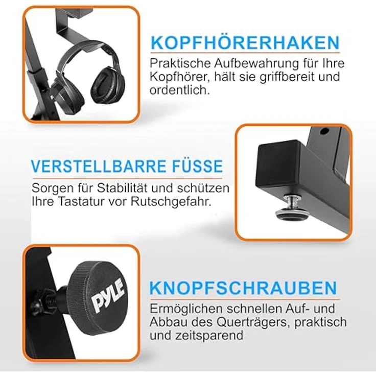 Pyle Z-Form Keyboard Ständer, Höhenverstellbarer Piano Ständer mit 2 Ebenen für E Piano und Digital Piano, klappbar und tragbar, 55–88 Tasten, Schwarz – Bild 2