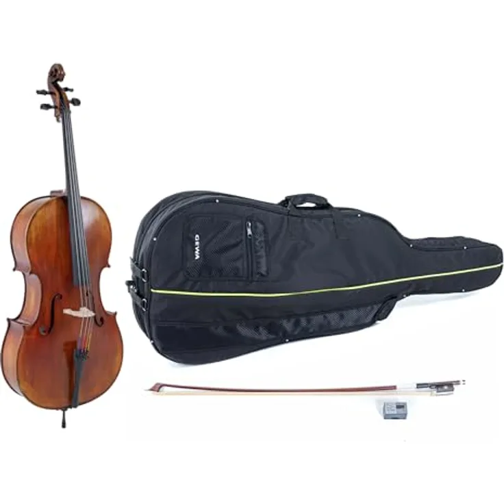 Gewa Maestro 2 Cello Set 1/2 MB, handselektiertes Cello aus europäischem Tonholz mit antik gold-rotbrauner Farbgebung, inkl. Massaranduba Bogen und Cellotasche