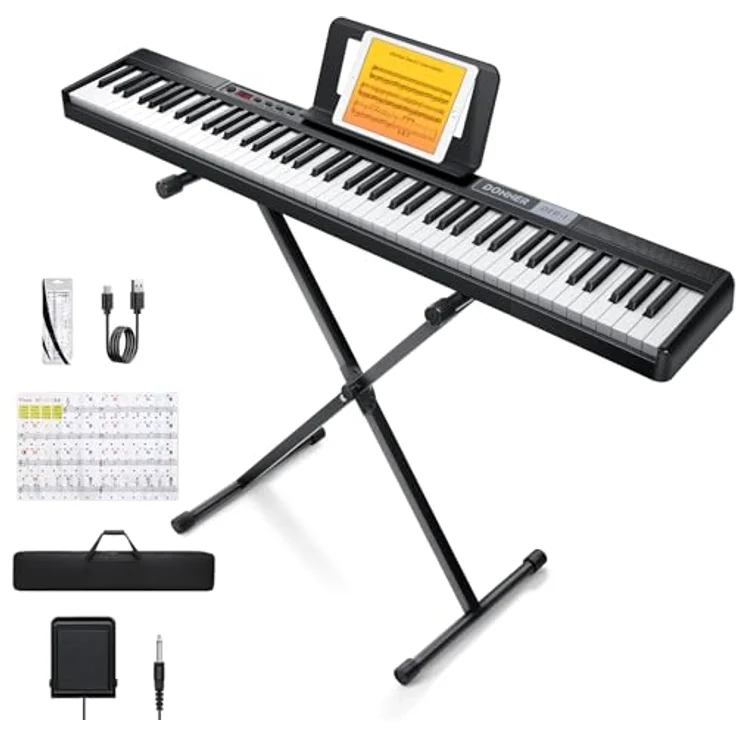 Donner DEP-1, Digitalpiano mit 88 anschlagdynamischen Tasten, tragbar, inkl. Ständer, Sustain-Pedal, Tragetasche und Bluetooth-Funktion – Bild 1