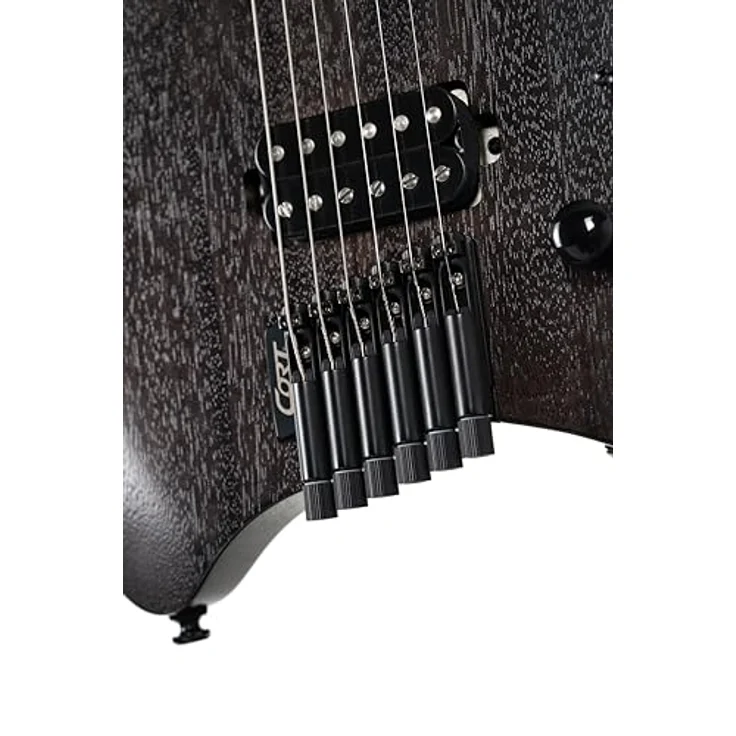 Cort Space G6MS SGTK, 6-saitige Headless Multiscale E-Gitarre mit Okoume Korpus, Trans Black Semi Gloss Finish, 24 Jumbo Edelstahl Bünde, inkl. Gigbag – Bild 7