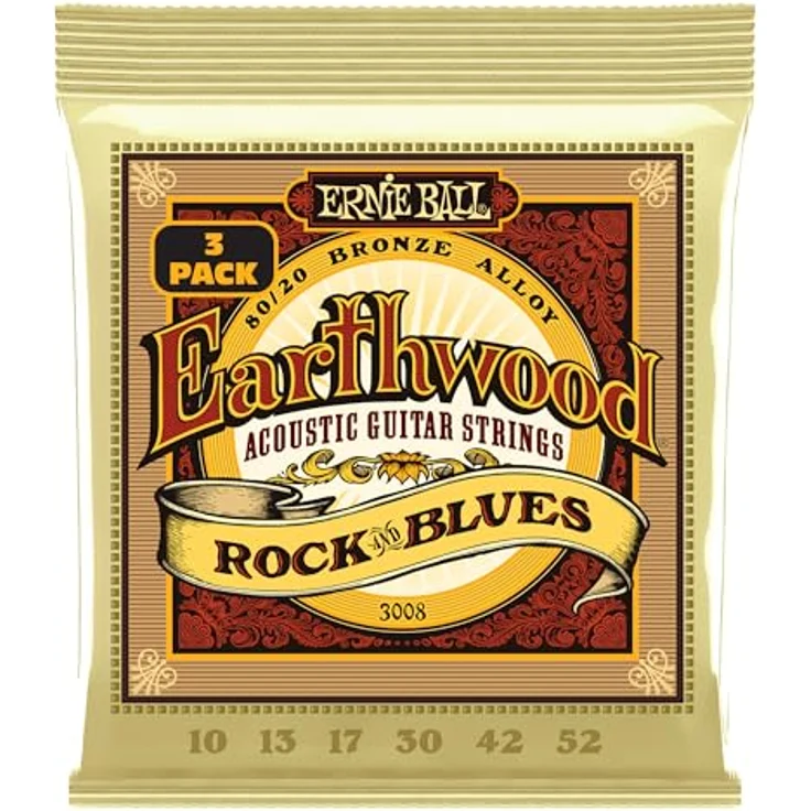 Ernie Ball Earthwood Rock and Blues 80/20 Bronze Akustik-Gitarrensaiten, 3er-Pack, Stärke 10-52, mit Plain G für optimale Lead-Spielerfahrung – Bild 1