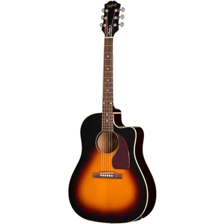 Epiphone J-45 Studio EC VS, Cutaway Westerngitarre mit massiver Fichtendecke und Fishman Tonabnehmer, Vintage Sunburst