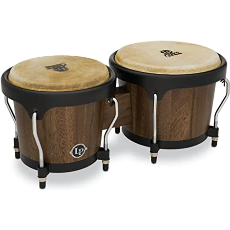 LP LPA601-SW Aspire Walnut Bongos, Siamesisches Walnußholz, 6 3/4" und 8", Naturfelle, matt schwarze Hardware