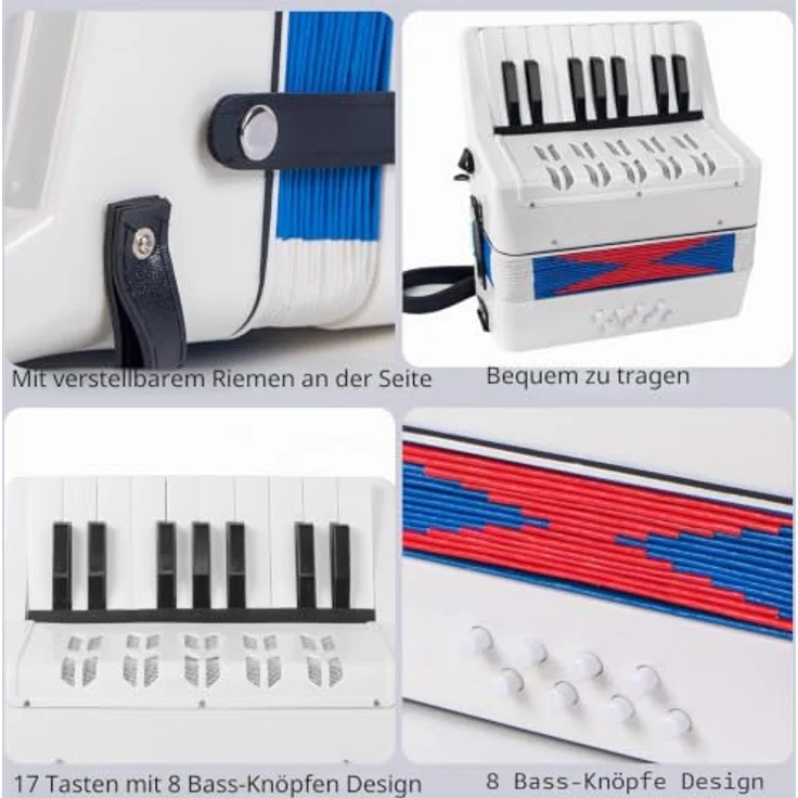 NEWFUN Akkordeon, Ziehharmonika mit 17 Tasten und 8 Bass, Leicht und Tragbar, Ideal für Anfänger, mit Verstellbarem Gurt – Bild 5
