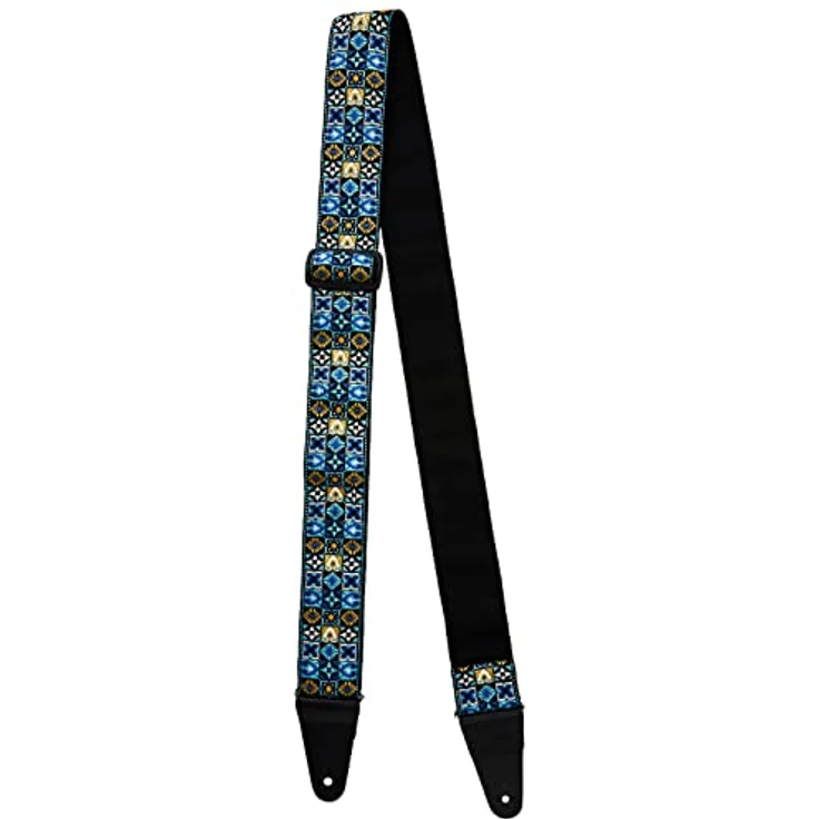 Fender Festival Collection Strap Blue, Gitarrengurt aus reißfestem Polypropylen, verstellbar von 80 cm bis 148 cm, mit Lederenden und Fender Logo, Breite 5 cm – Bild 2