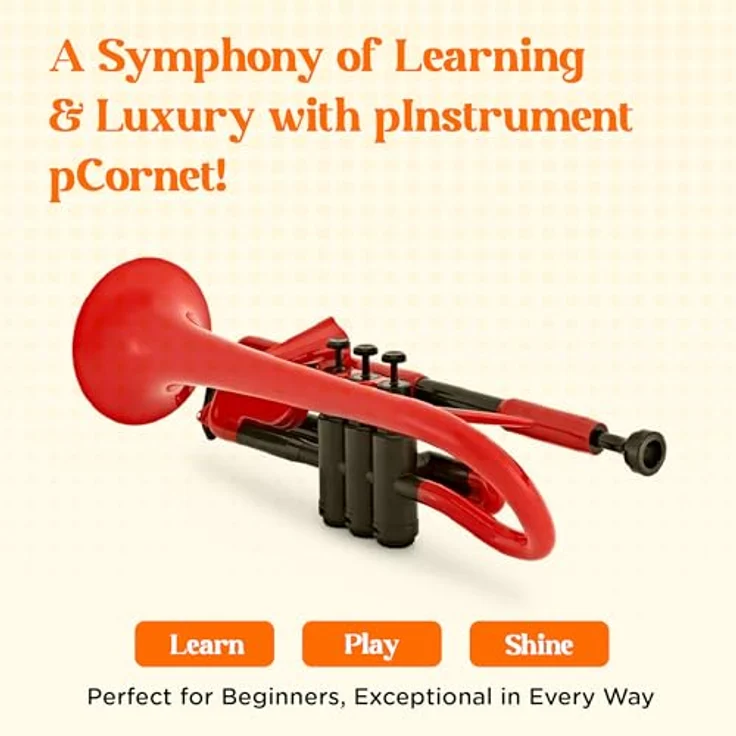 pBone music pCornet Red, Bb-Kornett aus ABS-Kunststoff, leicht und robust, inkl. Tasche und Kunststoffmundstück – Bild 2