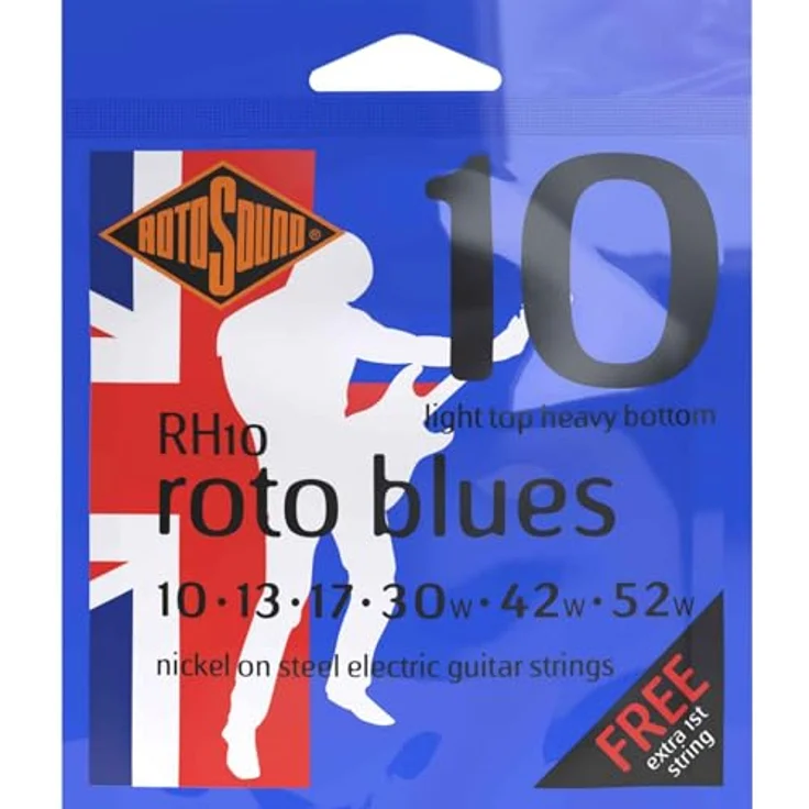 Rotosound RH10 E-Gitarre Saiten, Nickel plated BLUES 10-52, Light/Heavy, Made in UK mit zusätzlicher E1-Saite – Bild 1