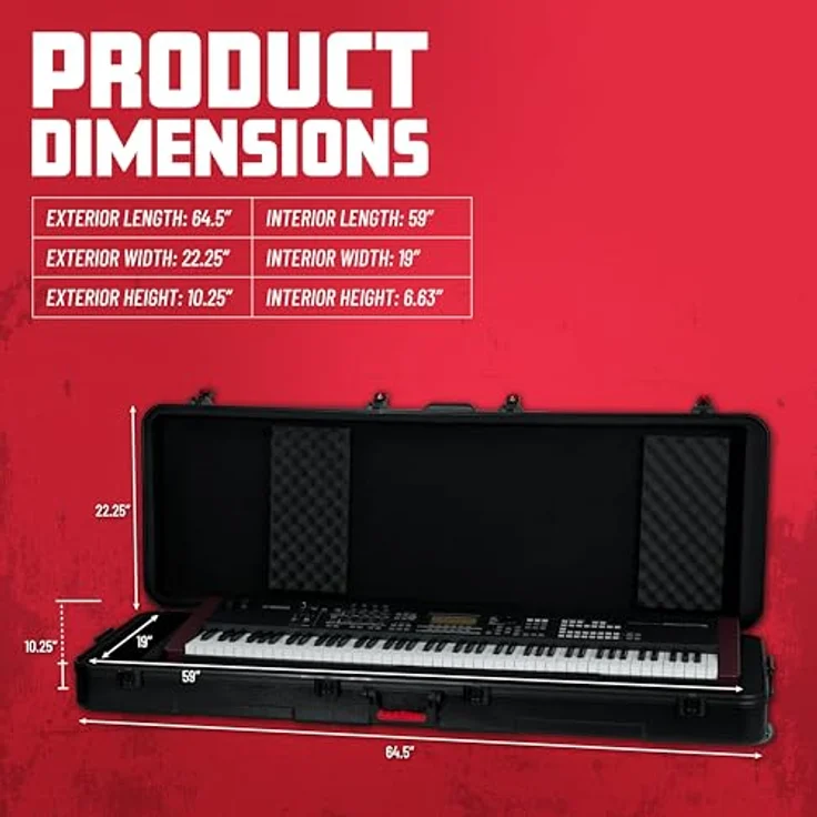 Gator TSA 88, Keyboardkoffer aus Polyäthylen mit TSA-Verriegelungen, schwarz, passend für Yamaha Tyros-5 76 Tasten – Bild 6