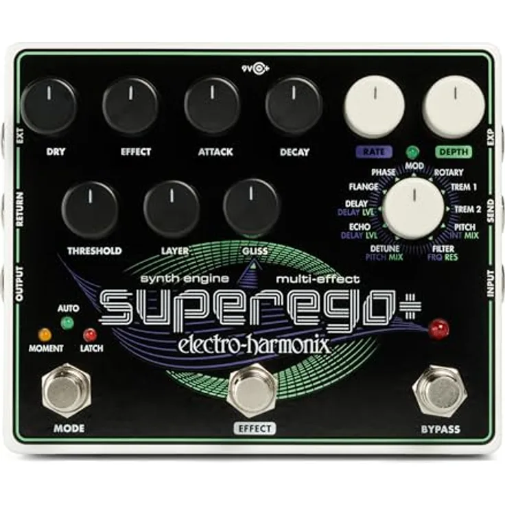 Electro Harmonix Superego Plus, Effektpedal mit 11 Effekttypen, unendlichem Sustain und EXP-Eingang