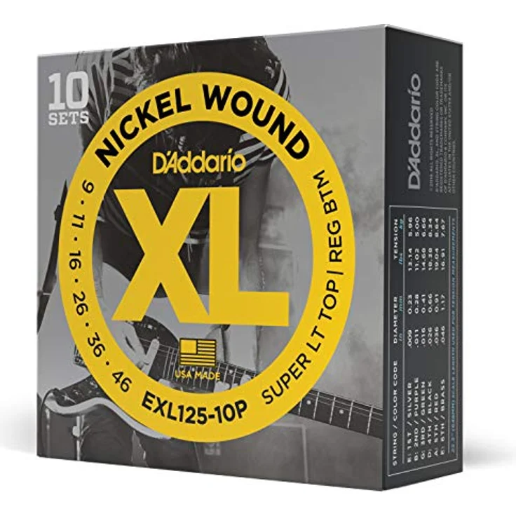Daddario EXL125-10P, E-Gitarrensaiten, Nickel plated Steel, Stärken 009-011-016-w026-w036-w046, klarer Sound, 10 Saiten Sätze – Bild 1