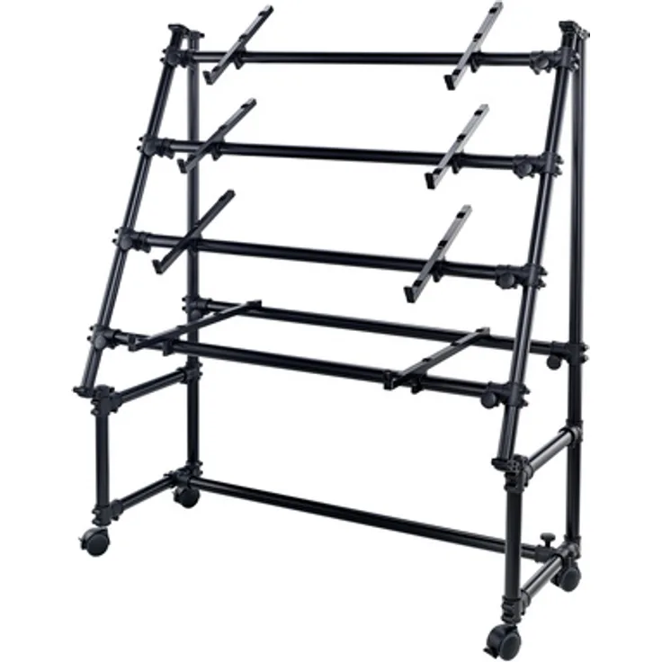 Jaspers 4R-105B, Keyboardständer für 4 Keyboards mit feststellbaren Rollen, schwarz, höhenverstellbar, bis 40 kg belastbar