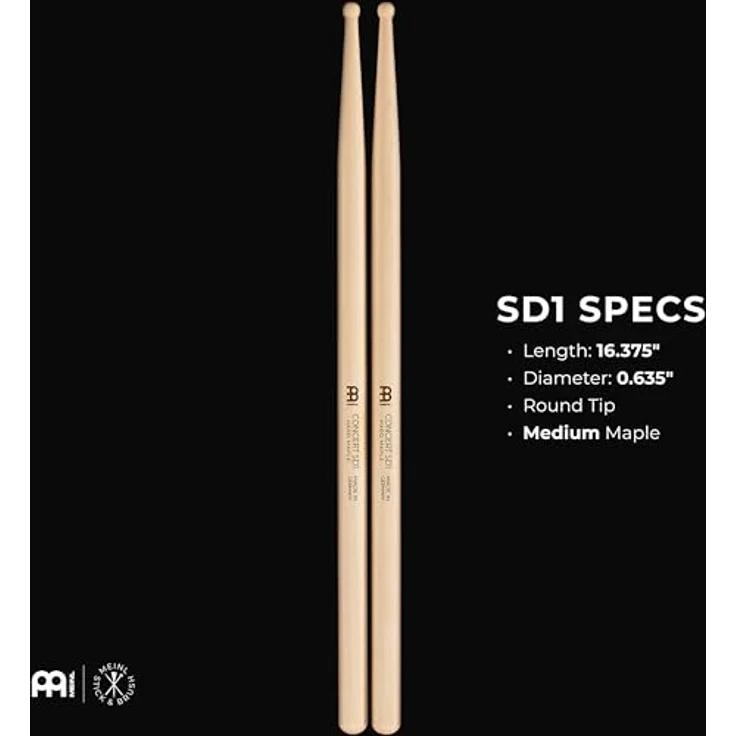 Meinl SD1 Concert Maple, Drumsticks aus Ahornholz mit rundem Holzkopf, medium Gewicht, 416 mm Länge, 16,1 mm Durchmesser – Bild 3