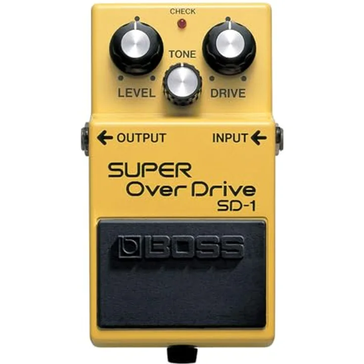 Boss SD-1 Overdrive, Effektpedal für warme Röhren-Amp Verzerrung, Level-Tone-Drive Regler, kompaktes Design 73 x 130 x 60 mm