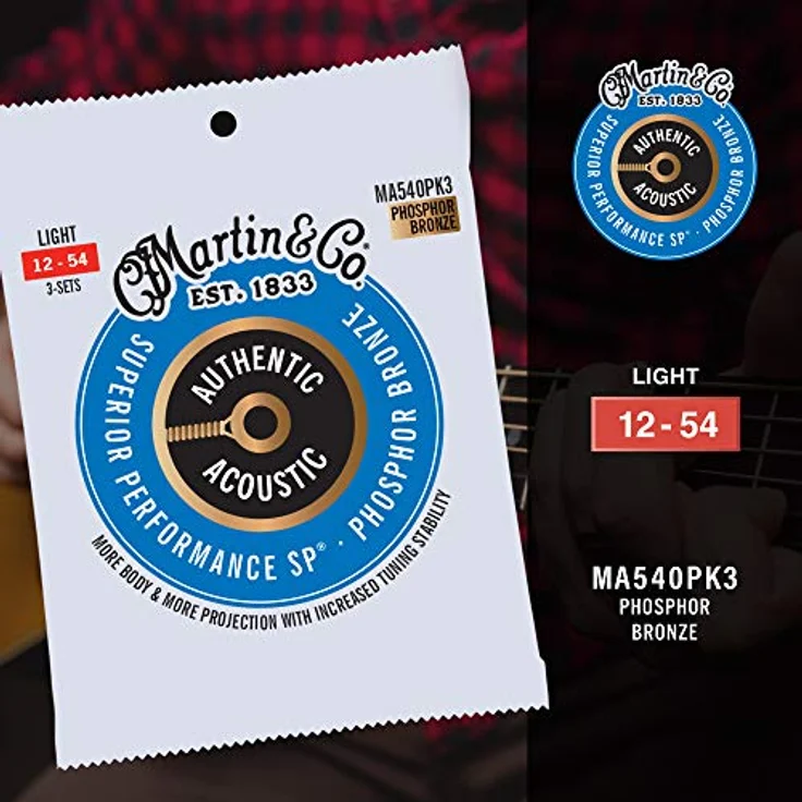 Martin Guitar MA-540 Authentic 3-Pack, Phosphor Bronze Gitarrensaiten für 6-saitige Westerngitarre, Light Stärke 012-054 – Bild 4