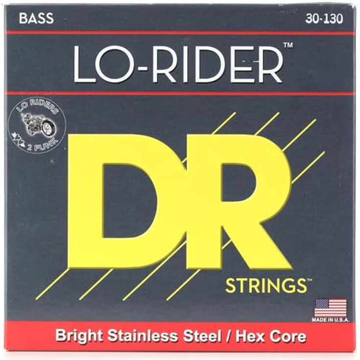 DR Strings Lo-Rider MH6-130, E-Bass Saitensatz Medium to Heavy 30-130 für 6-Saiter, Hex Core, Edelstahl-Wicklung