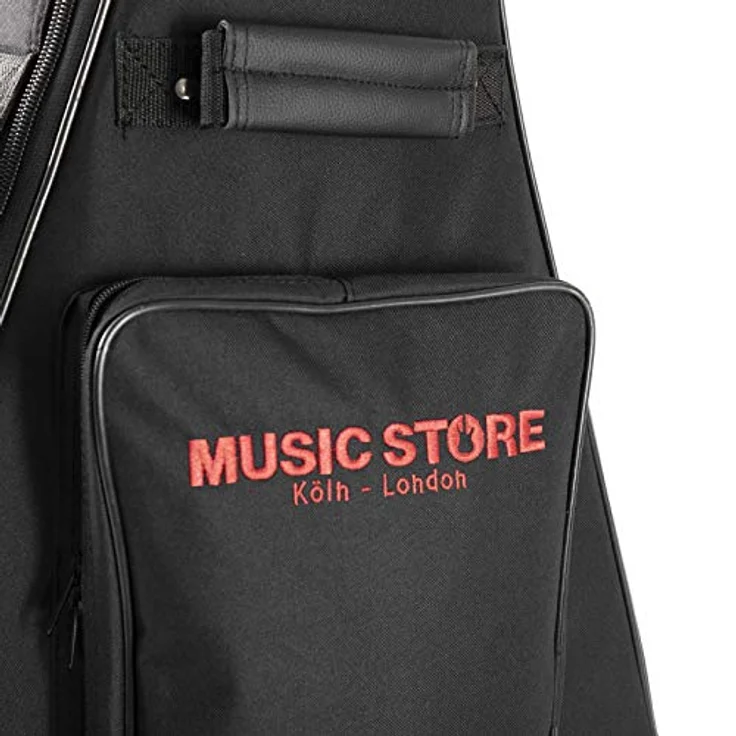 MUSIC STORE Deluxe Gigbag für E-Gitarren, robust, wasserabweisend, 20 mm Polsterung, Zubehörfach, Rucksacktragegurte, Schwarz/Rot – Bild 2