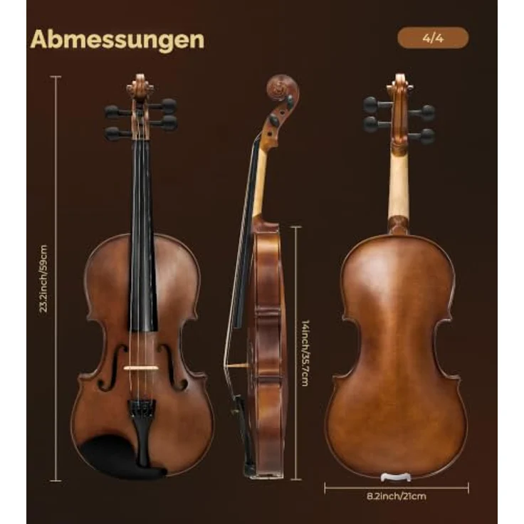 Vangoa 4/4 Violine Massivholz, Akustisches Violin Set für Anfänger mit Zubehör und Geigenkoffer, Ideal für Erwachsene und Kinder – Bild 2