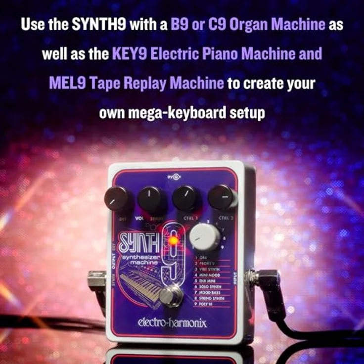 Electro Harmonix Synth9 Synthesizer Machine, Gitarren Effekt Pedal mit 9 Vintage Synth Klängen, inkl. EHX 9.6VDC-200mA Netzteil – Bild 7