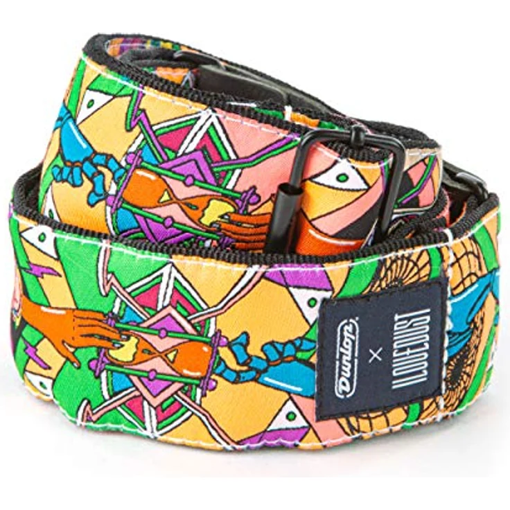 Jim Dunlop Gitarrengurt I Love Dust - Hourglass, Multicolor, hochwertiges Jacquard-Gewebe, Zugtest bis 90 kg, Lederenden – Bild 1