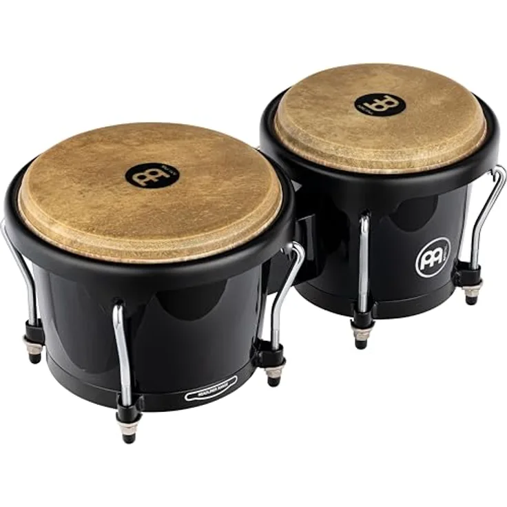 Meinl HFB100BK Fiberglas Bongo Set, 6 3/4" Macho & 8" Hembra mit handselektierten Büffelfellen, Schwarz