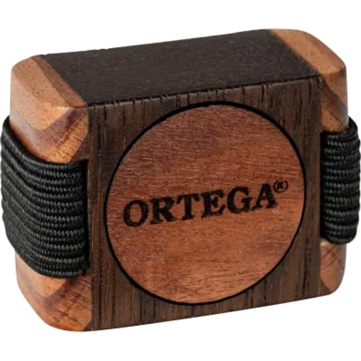 Ortega OFSW-S, Handgemachter Finger Shaker aus Cassia, Roter Zeder und Tigerholz, Natur, ergonomische Form, elastisches Fingerband, 32mm x 25mm x 15mm – Bild 1