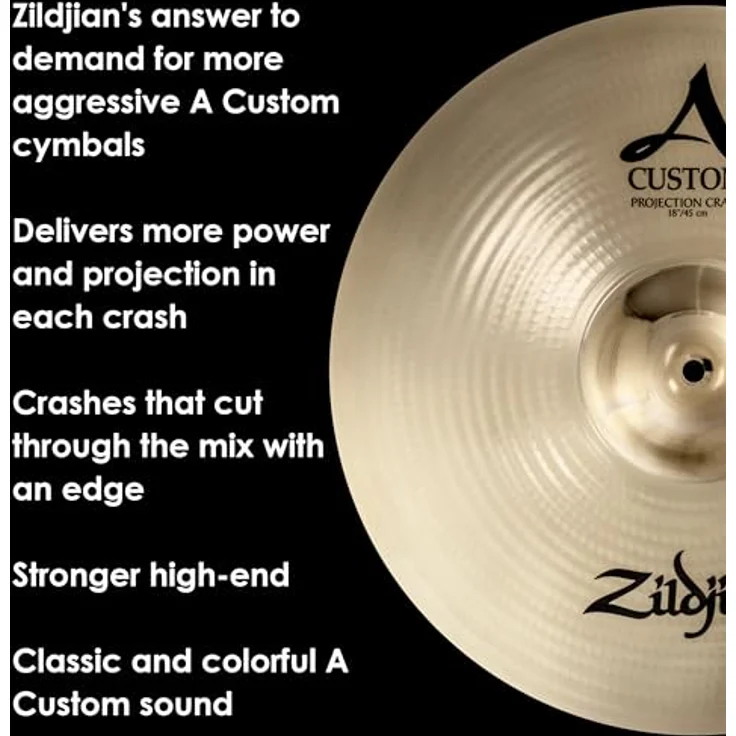 Zildjian A Custom Series - 18 Zoll Projection Crash Cymbal - Brilliant finish, mittleres dünnes Gewicht, kraftvoller Ton – Bild 4