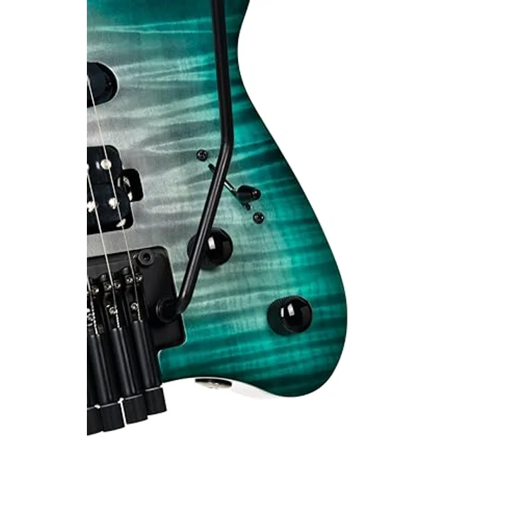 Cort Space G6TR, 6-saitige Headless E-Gitarre mit Okoume Korpus, geflammter Ahorndecke, Lagoon Semi Gloss, HSS-Pickup-Konfiguration – Bild 9