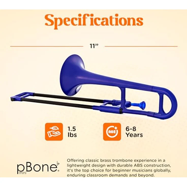 PBONE Mini-Posaune Alt Eb, ABS Korpus mit Mundstück und Tasche, blau – Bild 5