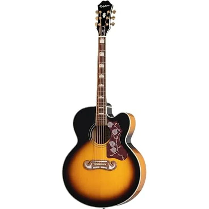 Epiphone J-200 EC Studio VS, Jumbo Westerngitarre mit massiver Fichten Decke, Ahorn Korpus, Cutaway und Vintage Sunburst