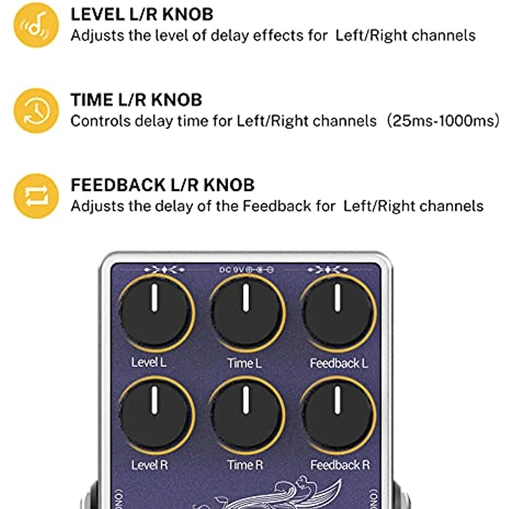 Donner Stereo Delay Pedal, Analoges Delay mit Echo Effekt, True Bypass, 2 unabhängige Kanäle für E-Gitarre, Bass, Synthesizer, Drum Machine – Bild 3