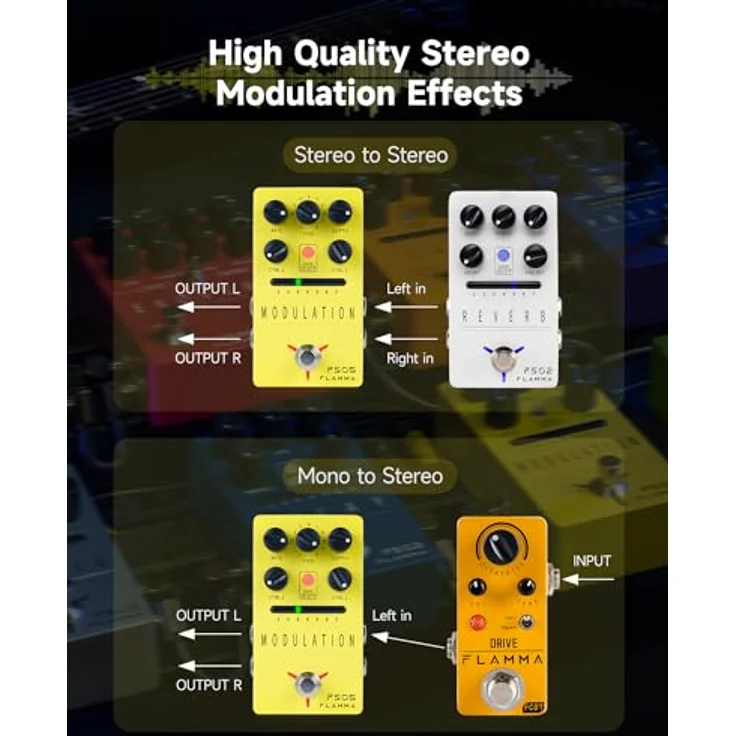 Flamma FS05 Multi Modulation, Modulationspedal mit 11 Stereo-Effekten und 7 Preset-Slots, True Bypass – Bild 2