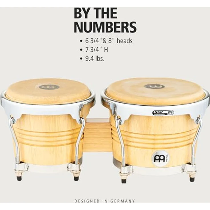Meinl WB200NT-CH Bongoset, 6 3/4" und 8", Gummibaum, handselektierte Büffelfelle, hochglanz Finish, chrom Hardware – Bild 6