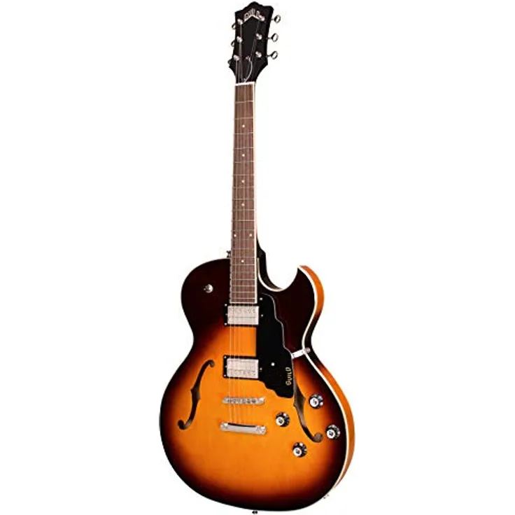 Guild Starfire I SC Antique Burst, Thinline Hollow Body Archtop E-Gitarre mit 2x Humbucker und Coil Splitting, gewölbter Ahornkorpus, Mahagoni-Griffbrett, Antique Burst Finish