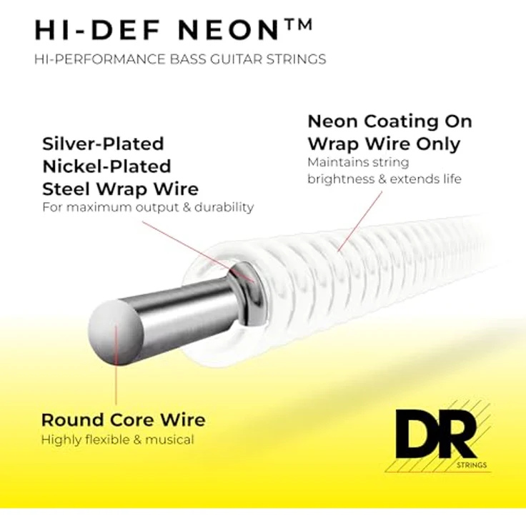 DR Strings NEON NWB-40 HiDef Bass Saite, weiß mit NEON K3-Beschichtung für Volumen, Klarheit und Haltbarkeit – Bild 2