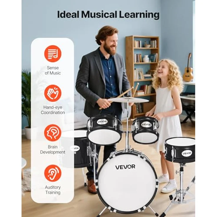 VEVOR Schlagzeug Set, 5-teilig, inkl. 35,6 cm Basstrommel, Tomtoms, Standtom, Crash-Becken & Hi-Hat, für Kinder 6–13 Jahre, schwarz – Bild 5