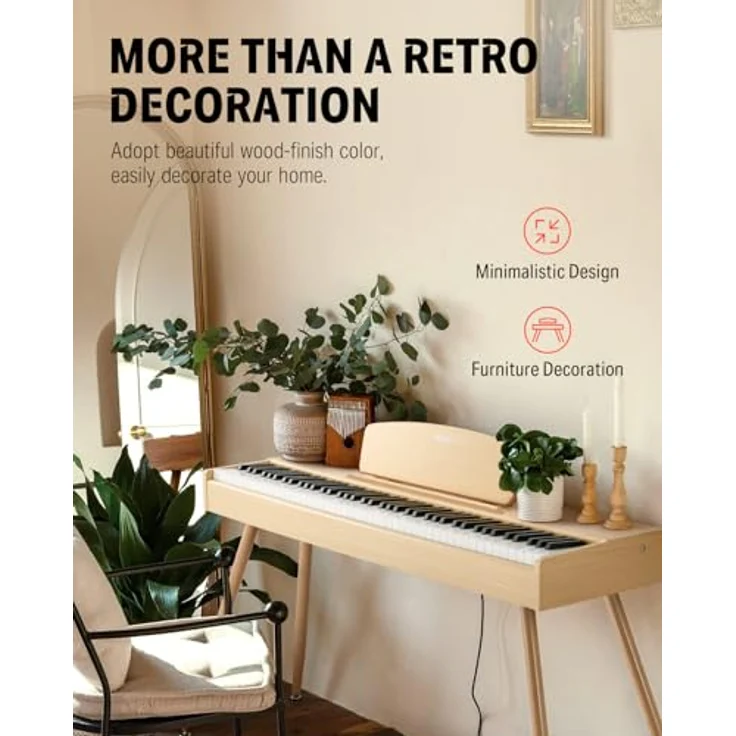 Donner DDP-80 Digitalpiano mit 88 gewichteten Tasten, Hammermechanik II, Helle Holzfarbe, Dreifachpedal und MIDI-Anschluss – Bild 5