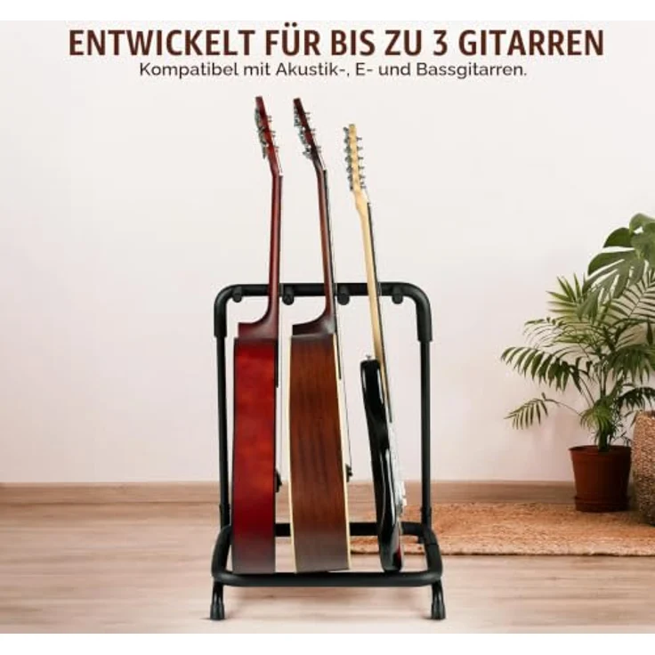 CAHAYA Klappbarer 3er Multiple Gitarrenständer, robuste Metallstruktur mit dicker Schaumstoffpolsterung, geeignet für alle Gitarrentypen, CY0344 – Bild 4