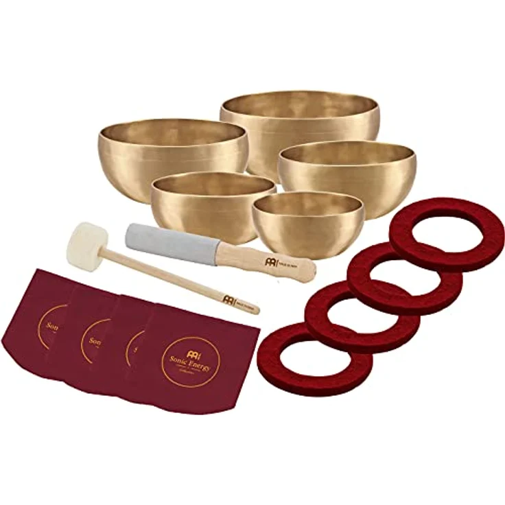 Sonic Energy Klangschalen Set Universal Series, 5-teilig (400-750 g) für Meditation & Klangheilung, inkl. Hülle, Filzring & Schlägel – Bild 1