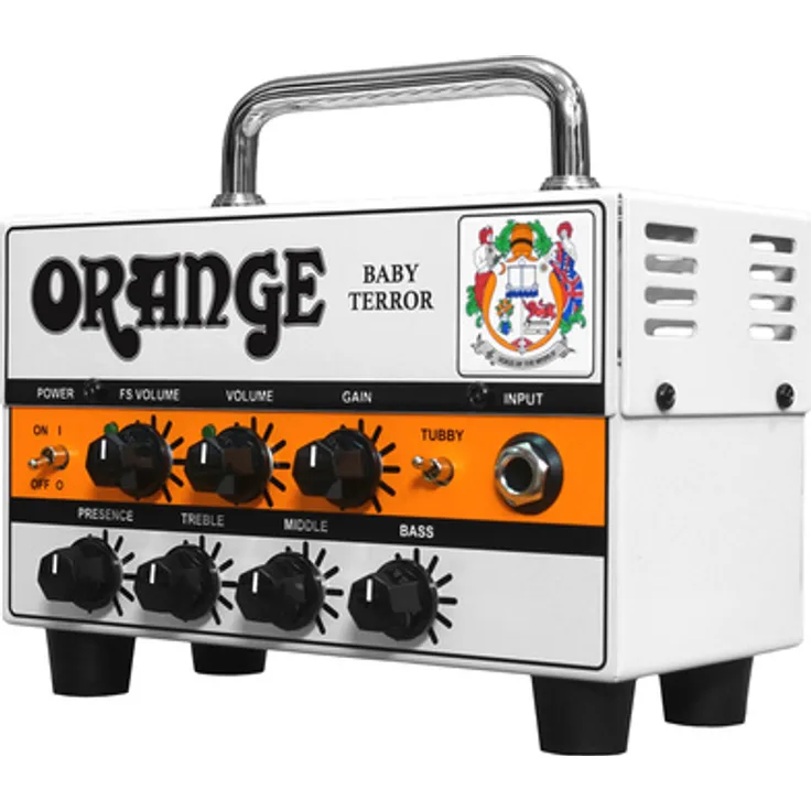 Orange Baby Terror Micro Amp, 20 Watt Transistor-Topteil mit JFET, gebuffertem Effektloop und Fußschaltbarem Lead Boost, weiß