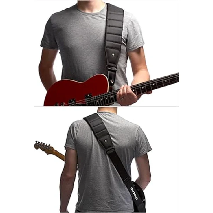 Mono Cases The Betty Strap Ash Short, Gitarren- & Bassgurt mit integrierter Plektrum Tasche, grau, verstellbar von 102 cm bis 117 cm, atmungsaktive Neoprenunterseite, Memory Foam Polsterung – Bild 3