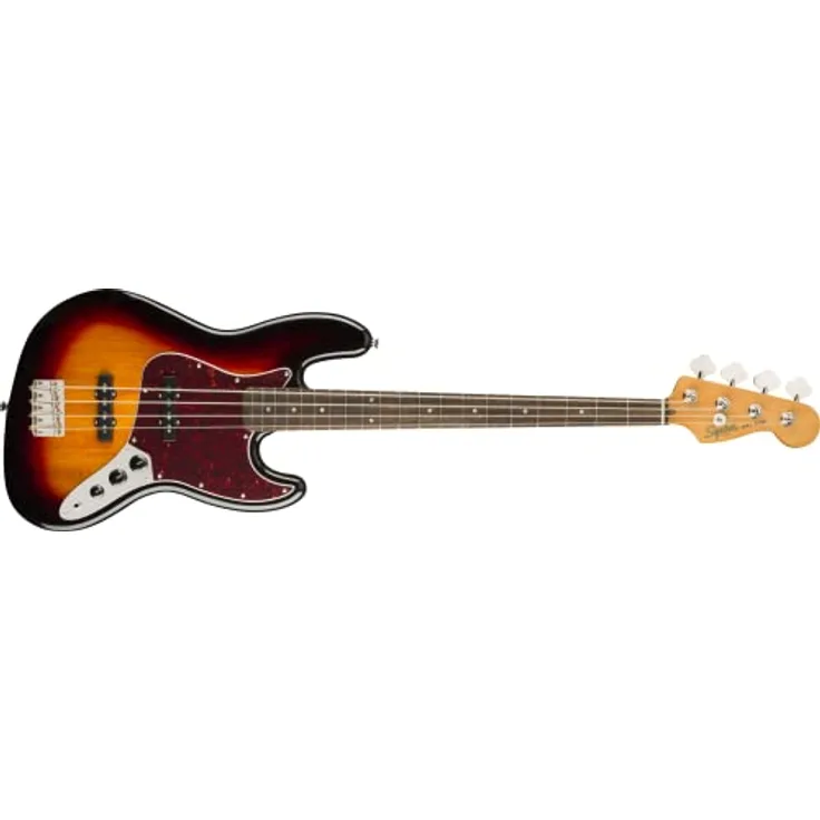 Squier by Fender Classic Vibe '60s Jazz Bass, 3-Color Sunburst, Alnico-Single-Coil-Tonabnehmer, schlankes C-förmiges Halsprofil