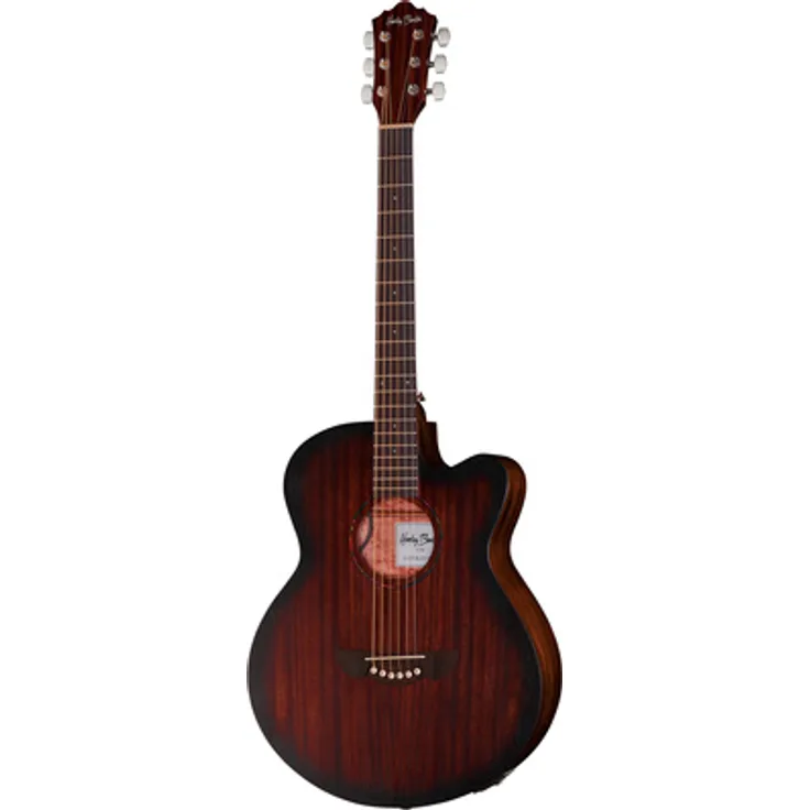 Harley Benton Delta Blues MJCE, Akustische/Elektrische Mini Jumbo Gitarre mit Mahagoni Korpus, Bourbon Vintage Satin Burst, integrierter Piezo Pickup und 4-Band EQ