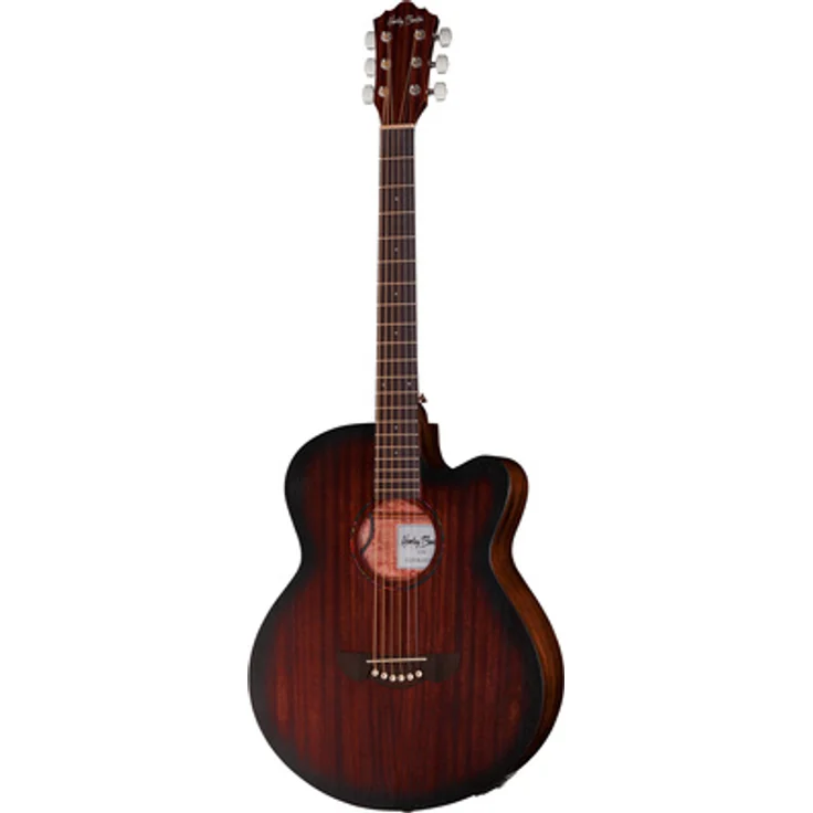 Harley Benton Delta Blues MJCE, Akustische/Elektrische Mini Jumbo Gitarre mit Mahagoni Korpus, Bourbon Vintage Satin Burst, integrierter Piezo Pickup und 4-Band EQ